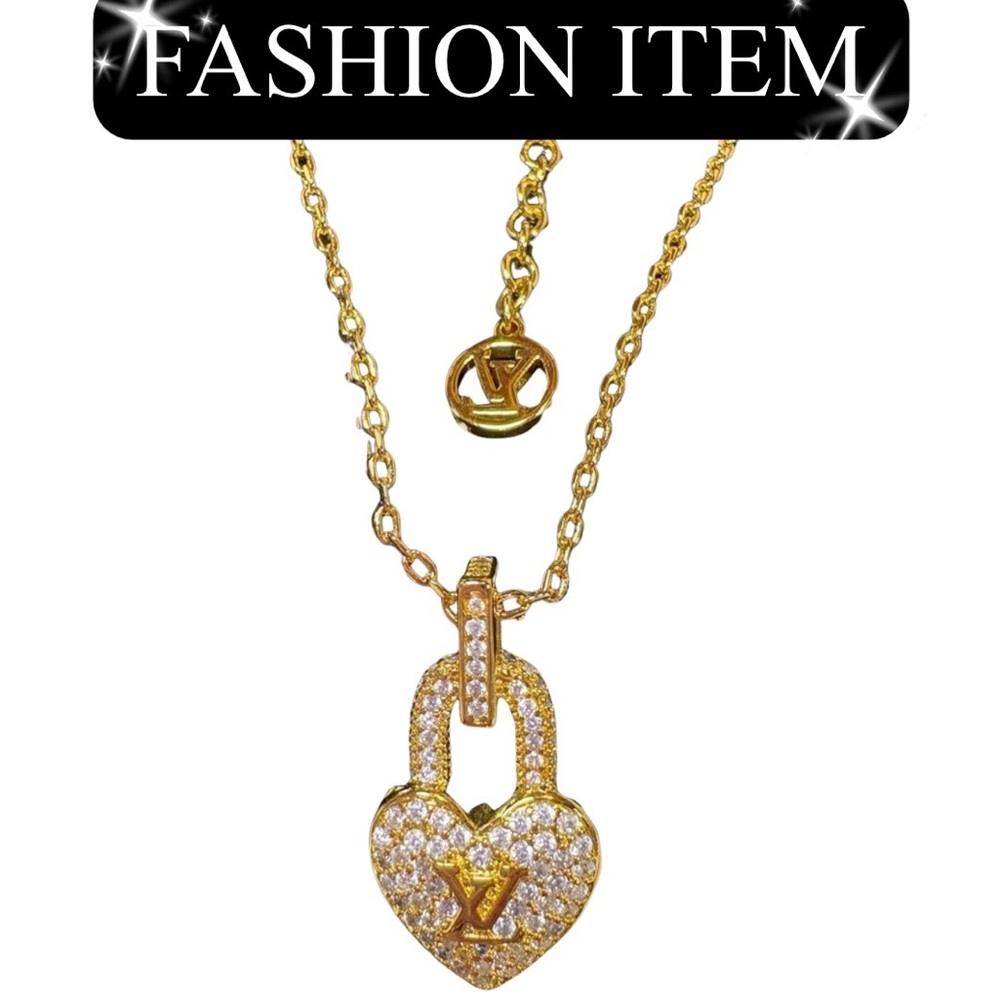 NECKLACE: Gold Heart Pendant w/Rhinestones on Golden Necklace, NWOT